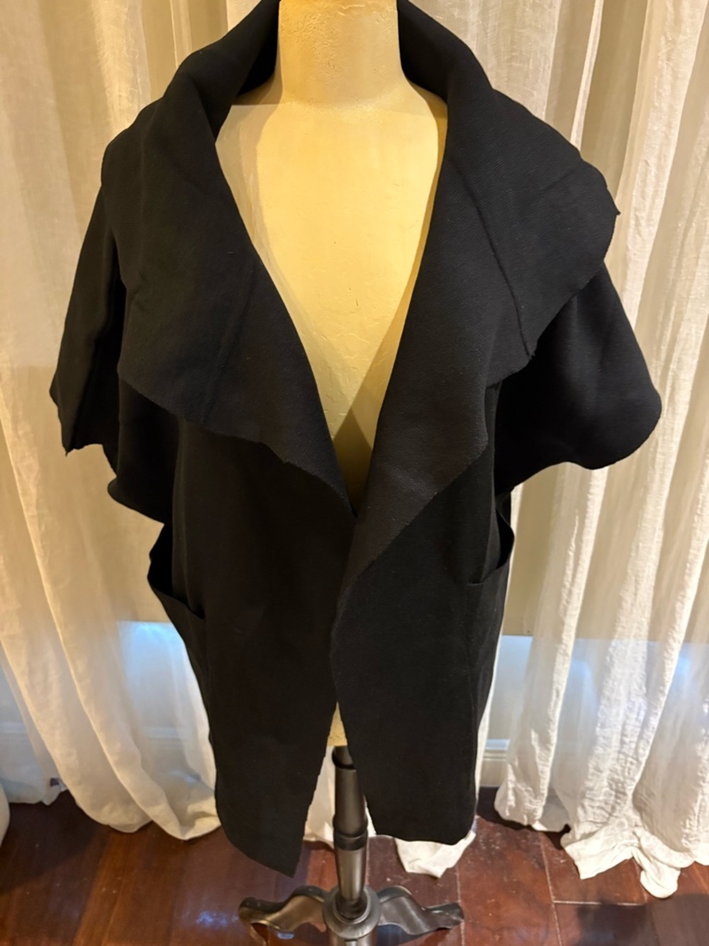 Nordstrom Black Draped Open-Front Short-Sleeve Cardigan